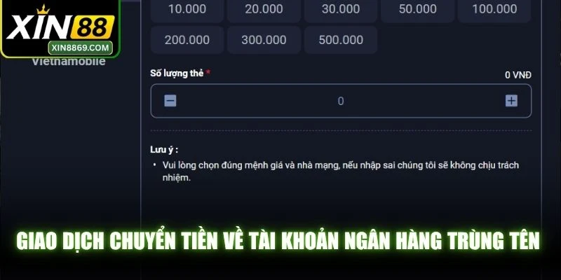 Giao dịch chuyển tiền về tài khoản ngân hàng trùng tên với bet thủ